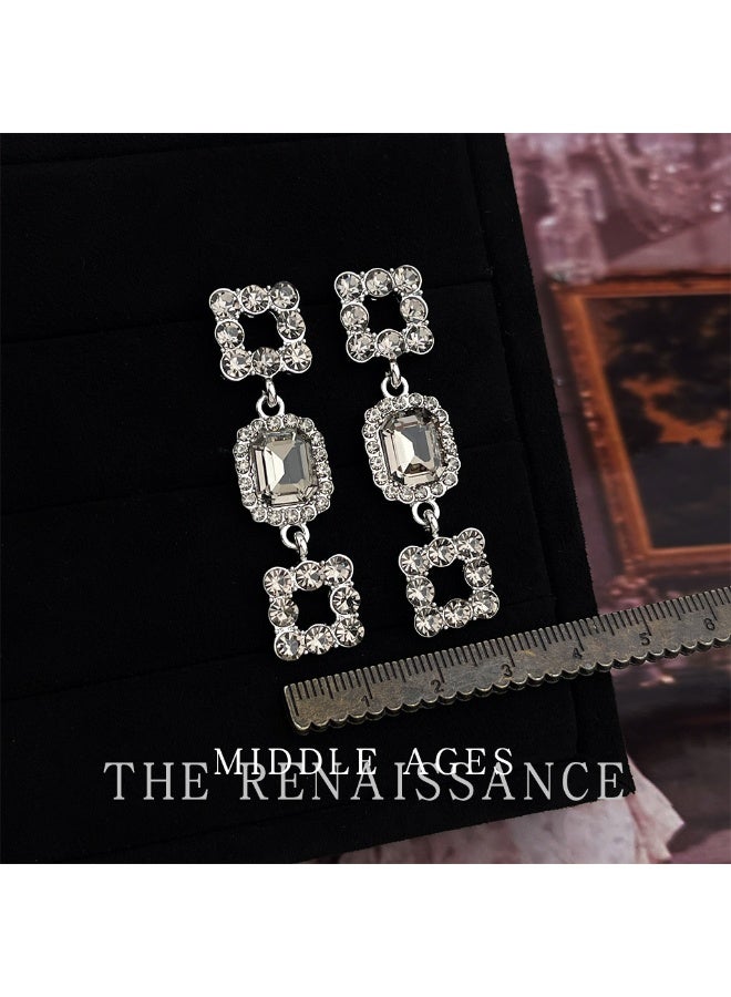 【Heiress】Full-Diamond Square Layered Long Earrings | Luxury Party Earrings - Image 4