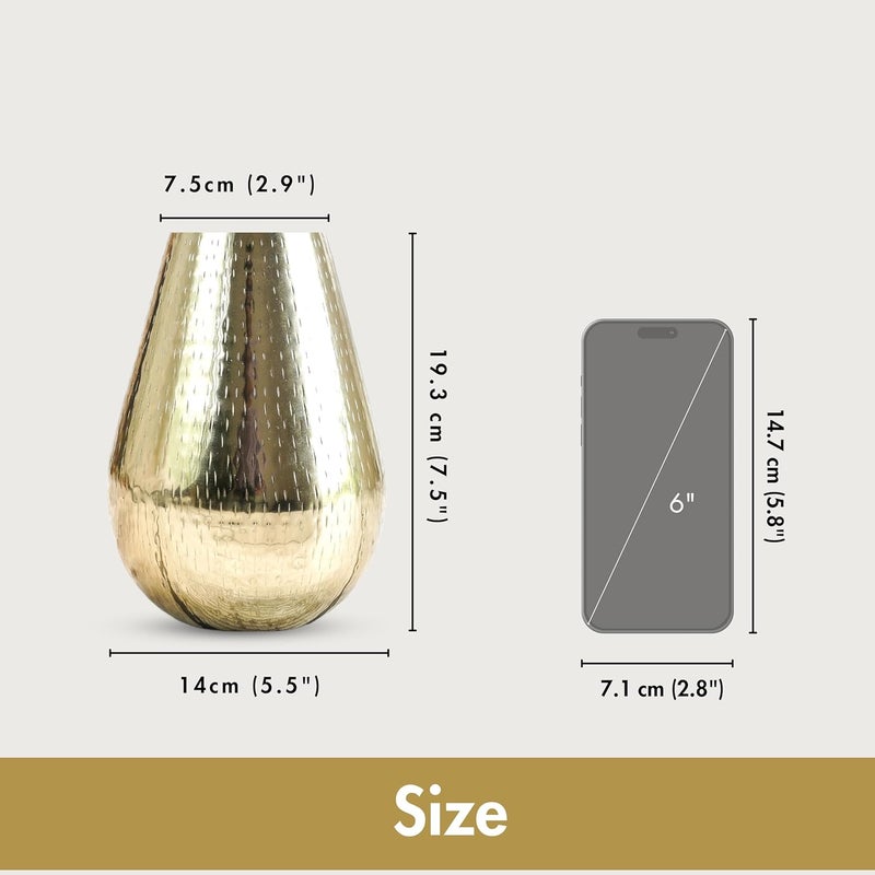 Behoma Drop Shape Metal Hammered Flower Vase for Home Decor vase for Office Table Decorations Modern vase Gift for Anniversary Festival 75 inches Golden 1 Pc Flowers not Included - Image 4