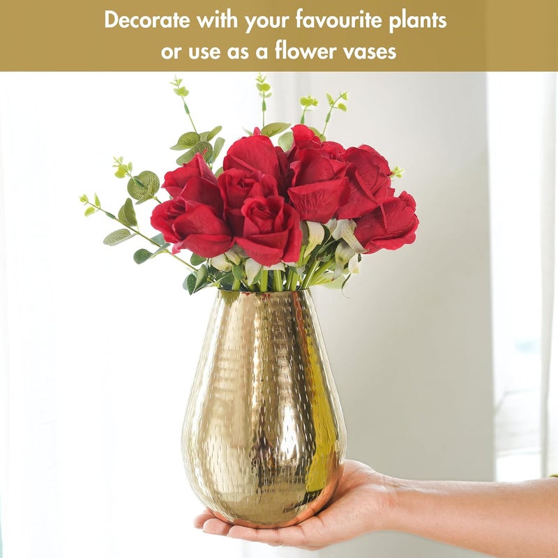 Behoma Drop Shape Metal Hammered Flower Vase for Home Decor vase for Office Table Decorations Modern vase Gift for Anniversary Festival 75 inches Golden 1 Pc Flowers not Included - Image 3