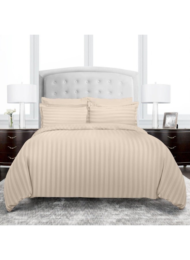 TW Premier Hotel Duvet Cover Single Size Stripe 4 Pcs Set - 1 Duvet Cover 160x220cm (Without Filling), 1 Fitted Sheet 120x200+30cm, 2 Oxford Pillow Cases 48x74+5cm, Super Soft Quilt Cover - Image 1