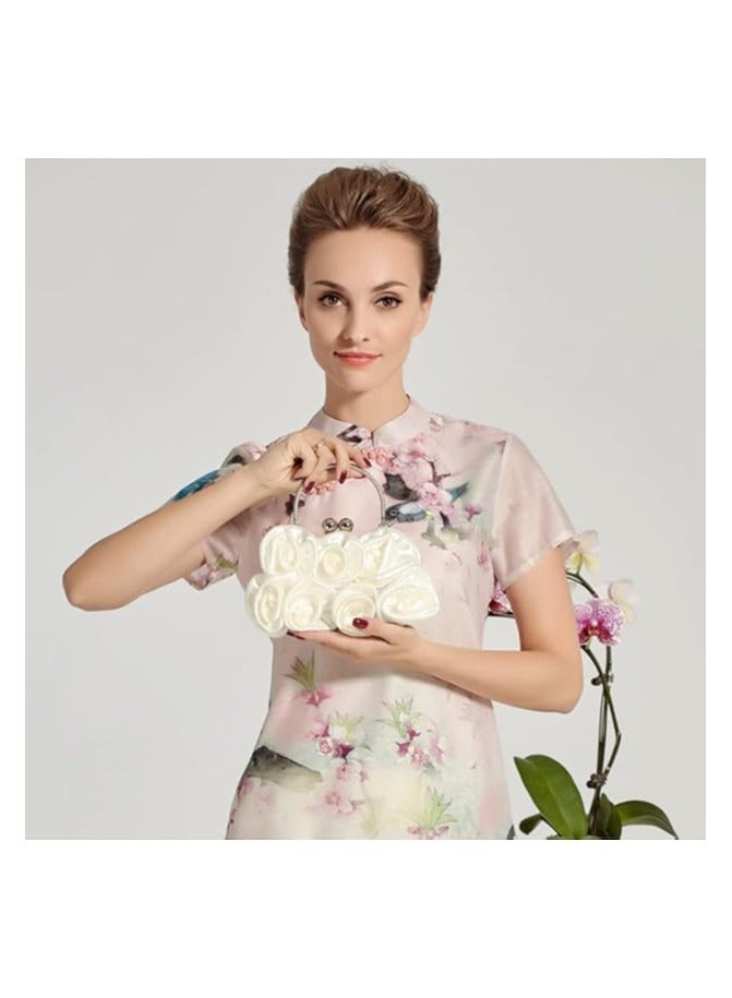 Oasisgalore Women Clutch Purse Satin Evening Bag Floral Banquet Bag Petal Clutch Handbag Detachable Chain  - Image 3
