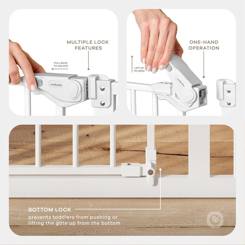 Comfy Cubs بوابة أمان الأطفال من كومفي كابس مع 3 ملحقات قابلة للتعديل 42 × 19 × 30 حديد Q195 لحواجز الأبواب بتشطيب مطلي بالبودرة للسلالم والأبواب تصميم سهل المرور بوابة للحيوانات الأليفة بيضاء - Image 5