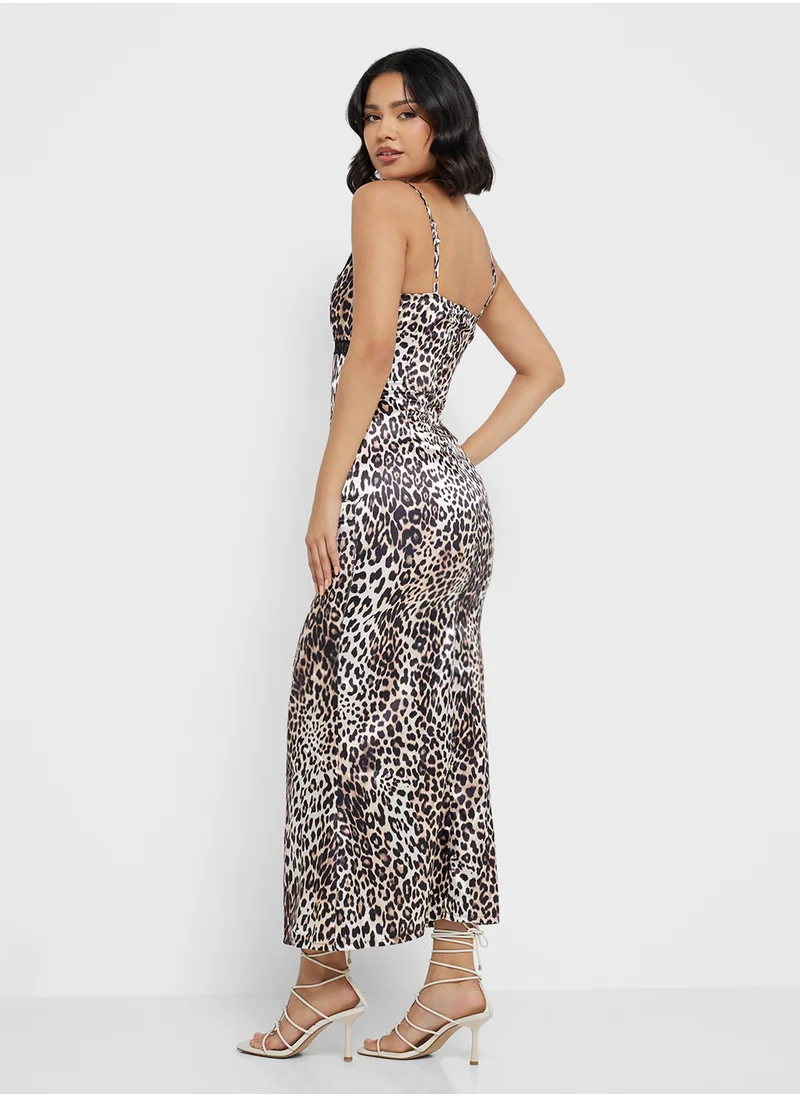 Ginger Lace Detail Leopard Print Slip Dress