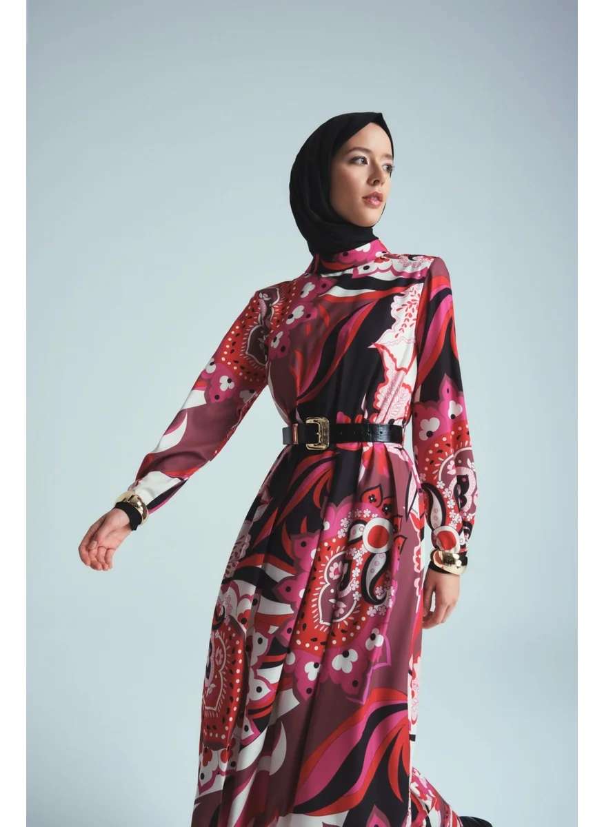 ARMINE Pleated and Patterned Dress 24K9907 Red