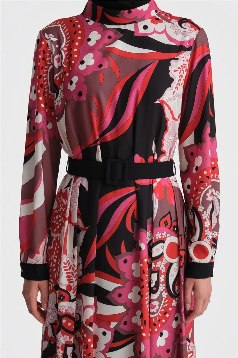 ARMINE  Pleated and Patterned Dress 24K9907 Red for Women | Best Price UAE