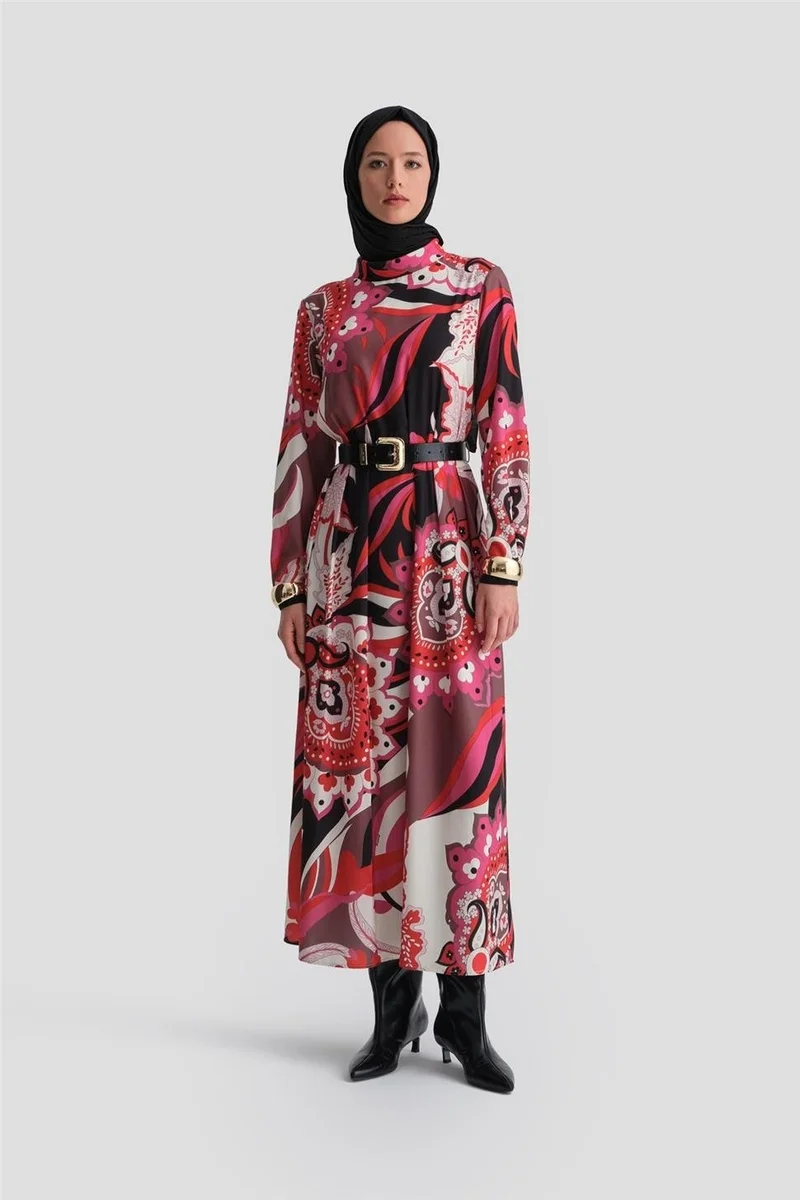 ARMINE  Pleated and Patterned Dress 24K9907 Red for Women | Best Price UAE