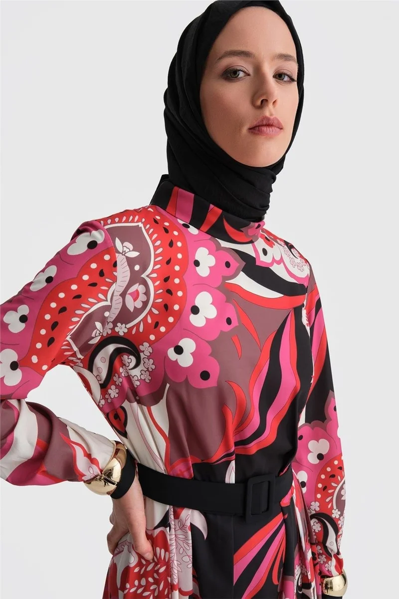 ARMINE  Pleated and Patterned Dress 24K9907 Red for Women | Best Price UAE