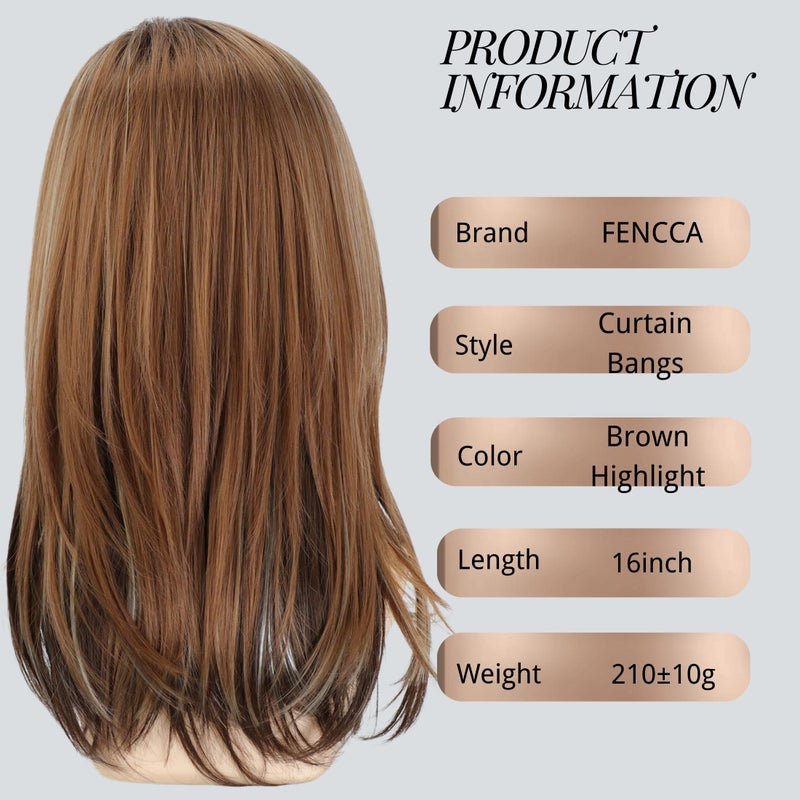Fencca Layered Long Ombre Brown Highlight Wigs for White Women Straight Synthetic Hair Wig Natural Looking - Image 5