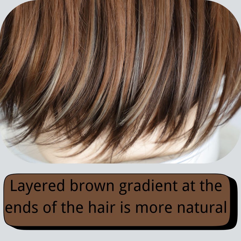Fencca Layered Long Ombre Brown Highlight Wigs for White Women Straight Synthetic Hair Wig Natural Looking - Image 3