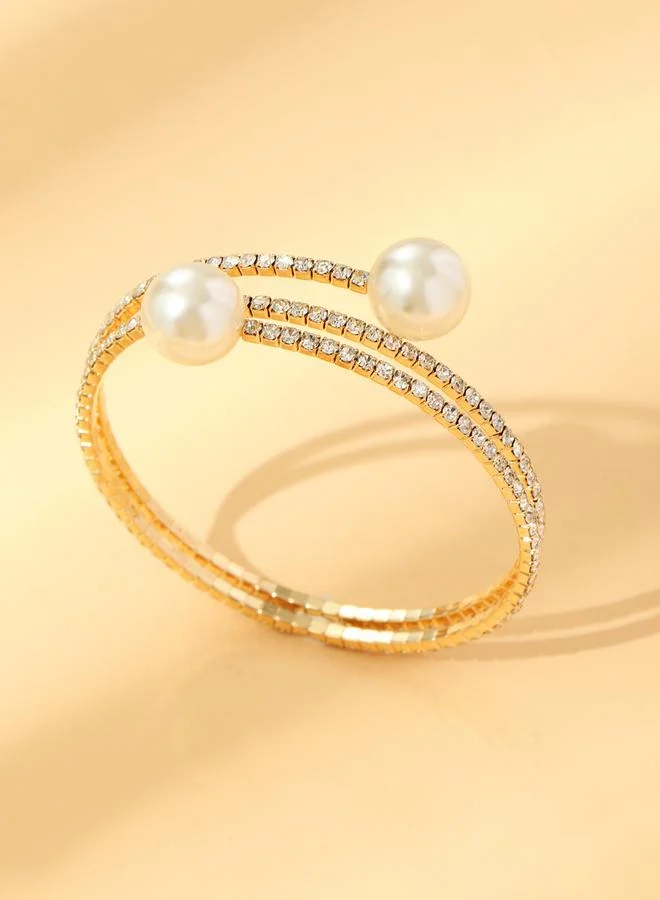 Take Two Embellished Faux Pearl Bangle Bracelet