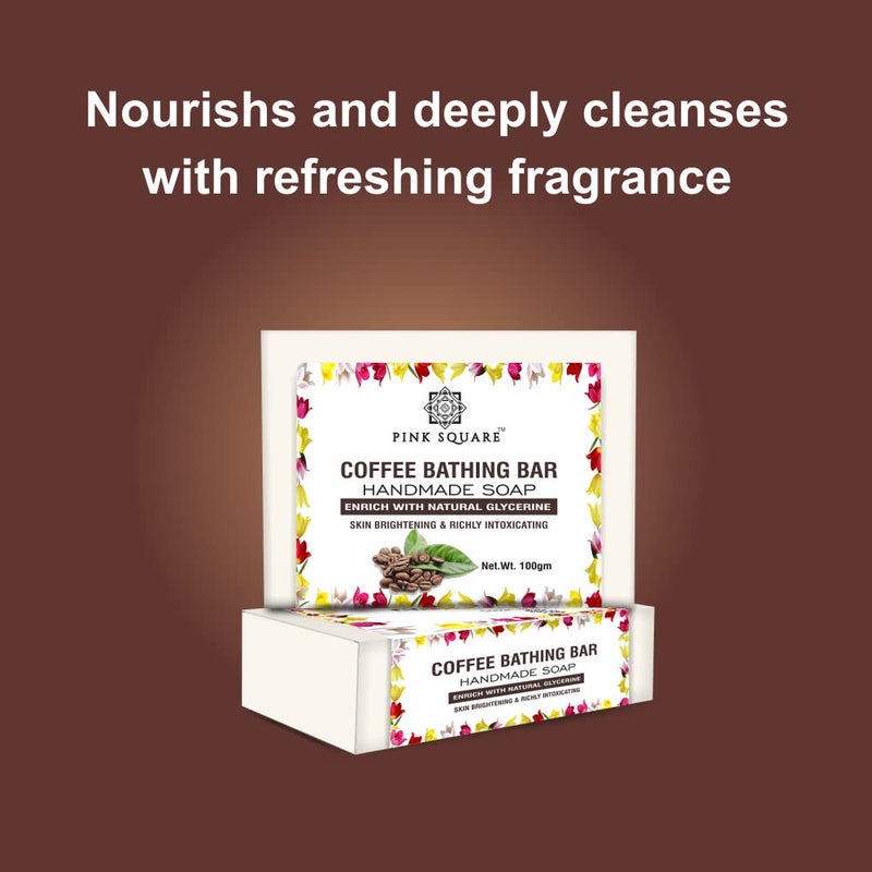 Pink Square Handmade Soap Coffee Bathing Bar Enriched with Cocoa Butter and Almond Milk Pack of 1 of 100 Grams - Image 2
