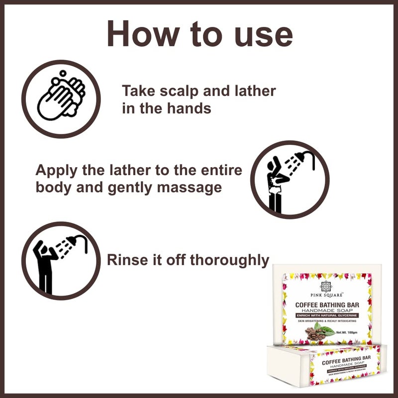 Pink Square Handmade Soap Coffee Bathing Bar Enriched with Cocoa Butter and Almond Milk Pack of 1 of 100 Grams - Image 5