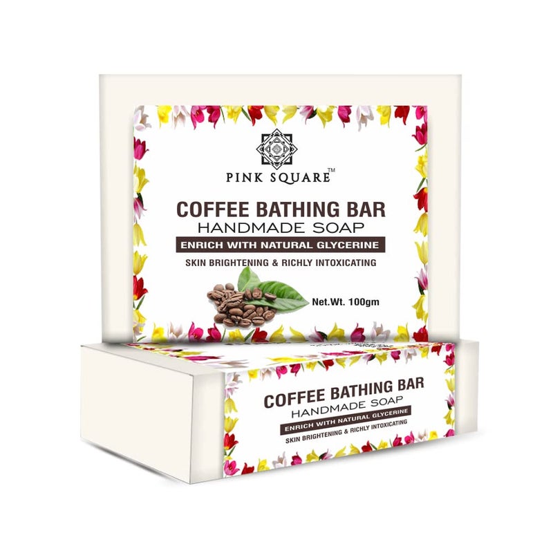 Pink Square Handmade Soap Coffee Bathing Bar Enriched with Cocoa Butter and Almond Milk Pack of 1 of 100 Grams - Image 1