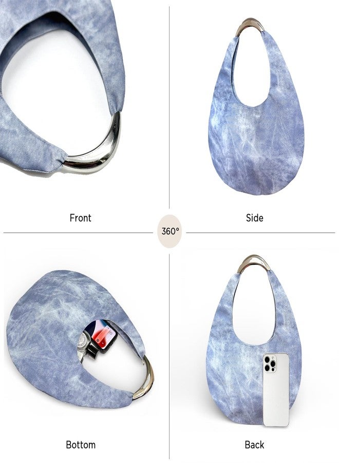 ENBEI Y2K Women's Hobo Tote Bag,Waterproof Stain-Resistant Shoulder Handbag,Easy Clean Top Handle Bag for Work Shopping (Light Blue Tie-Dye) - Image 5