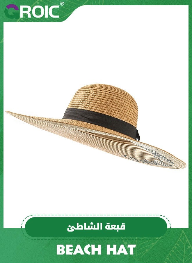 GROIC Sun Hat,Beach Hats for Women Big Straw Wide Brim Summer Hat Floppy Foldable Roll up Cap Sun Hat UPF 50+,Floppy Straw Visor Hat,Summer UV Protection Beach Cap - Image 3