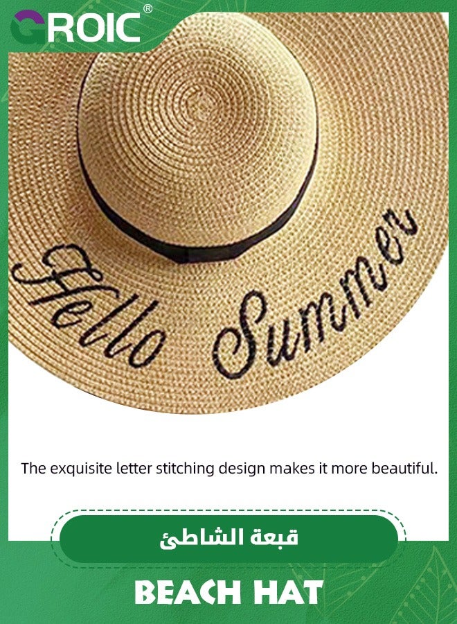GROIC Sun Hat,Beach Hats for Women Big Straw Wide Brim Summer Hat Floppy Foldable Roll up Cap Sun Hat UPF 50+,Floppy Straw Visor Hat,Summer UV Protection Beach Cap - Image 5
