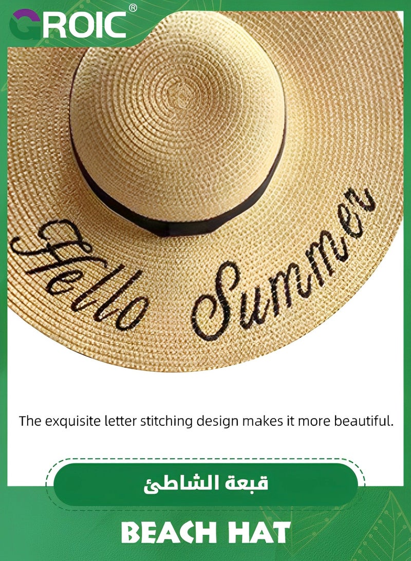 GROIC Sun Hat,Beach Hats for Women Big Straw Wide Brim Summer Hat Floppy Foldable Roll up Cap Sun Hat UPF 50+,Floppy Straw Visor Hat,Summer UV Protection Beach Cap - Image 4