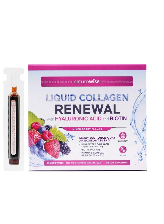 NatureWise Hydrolyzed Liquid Collagen for Women & Men 4000mg - High Absorption, Type 1 & 3 Peptides with Biotin + Vitamin C + Vitamin B Complex & Hyaluronic Acid -Mixed Berry - 30 Tubes[30 Day Supply] - Image 1