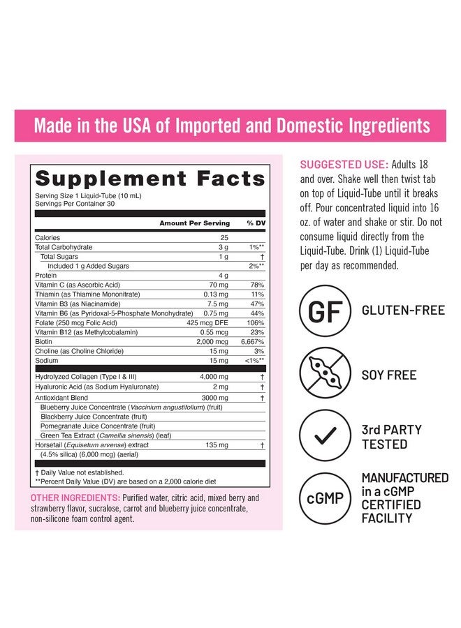 NatureWise Hydrolyzed Liquid Collagen for Women & Men 4000mg - High Absorption, Type 1 & 3 Peptides with Biotin + Vitamin C + Vitamin B Complex & Hyaluronic Acid -Mixed Berry - 30 Tubes[30 Day Supply] - Image 4