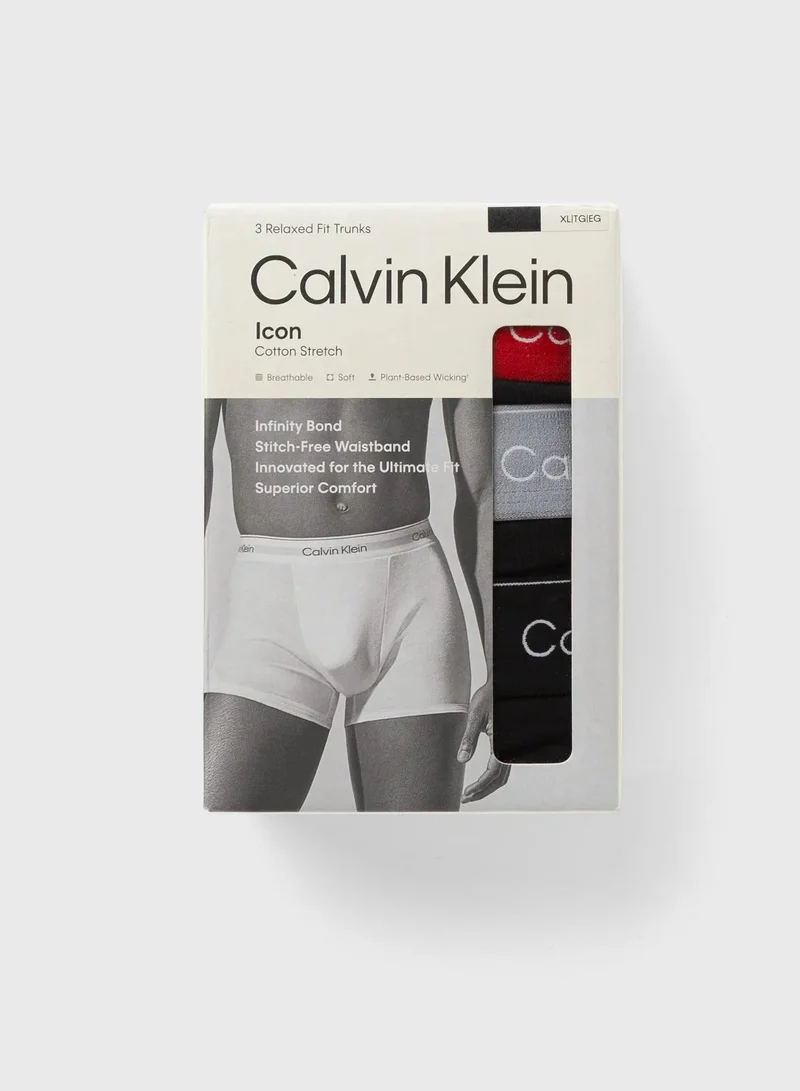 CALVIN KLEIN 3 Pack Relaxed Dart Trunks - Icon Cotton Stretch