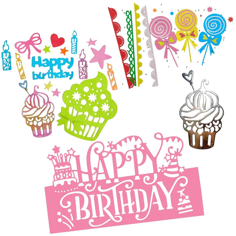 Birthday Party Decorative Cutout, Cupcake Lollipop Lace Border Design, Happy Birthday Card Making for Craft, Art Journal, Scrapbook - Image 1