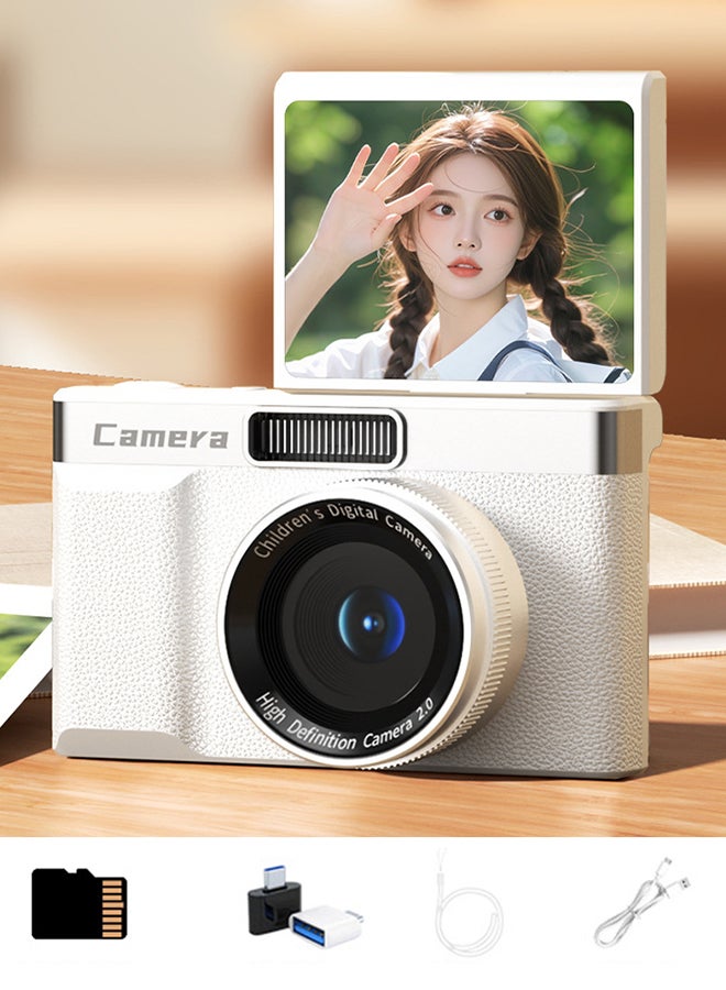 4K CCD Digital Camera for Student 96MP Compact Digital Photography Camera 8X Digital Zoom 180°Flip Screen Selfile Camera