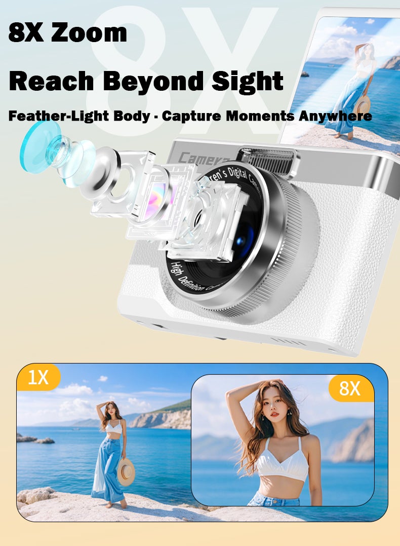 XiuWoo 4K CCD Digital Camera for Student 96MP Compact Digital Photography Camera 8X Digital Zoom 180°Flip Screen Selfile Camera  - Image 2