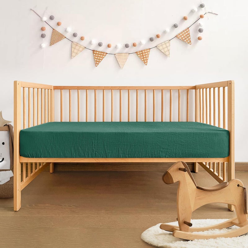 Pro Goleem Muslin Pack n Play Sheets for Boys and Girls, Soft Breathable Cotton Fitted Mini Crib Sheets, Neutral Baby Sheets for Playard Mattress, 2 Pack (Grey＆Green) - Image 4