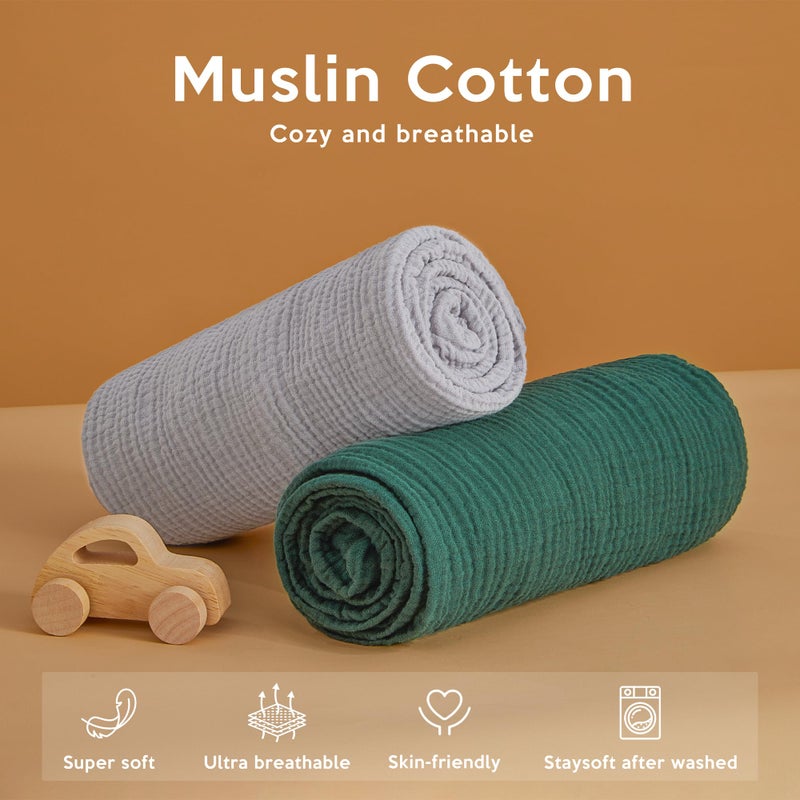 Pro Goleem Muslin Pack n Play Sheets for Boys and Girls, Soft Breathable Cotton Fitted Mini Crib Sheets, Neutral Baby Sheets for Playard Mattress, 2 Pack (Grey＆Green) - Image 3