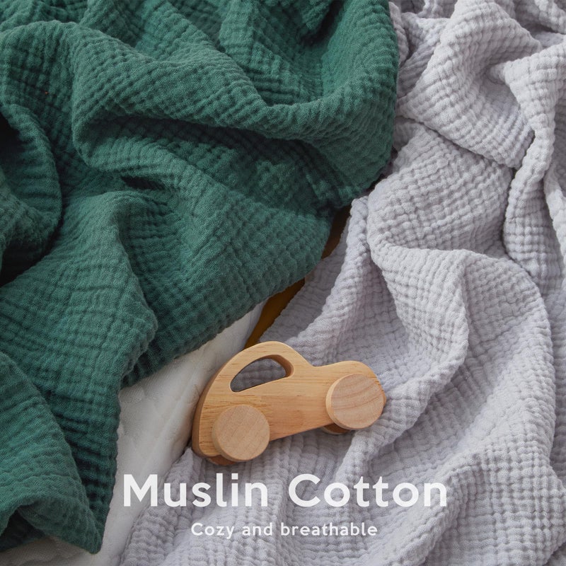 Pro Goleem Muslin Pack n Play Sheets for Boys and Girls, Soft Breathable Cotton Fitted Mini Crib Sheets, Neutral Baby Sheets for Playard Mattress, 2 Pack (Grey＆Green) - Image 2