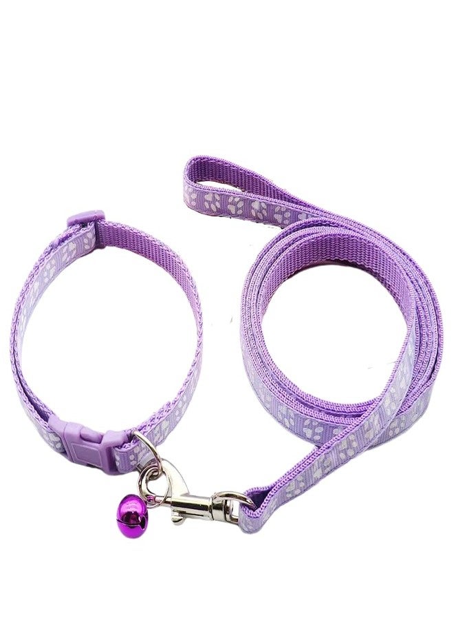 cyhaen XXS Dog Collar with Bell Leash Set, Nylon Paw Print Cat Collar and Leash Adjustable Buckle for Xs XSmall Small Puppy Dogs Girl Kitten Yorkie Chihuahua X-Small,Pale Purple - Image 5