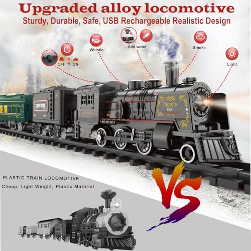BUBUQE Electric Train Sets for Kids Metal Alloy Christmas Train Toys Steam Locomotive Glowing Passenger Carriages Luxury Tracks Light Sounds Rechargeable Birthday Gifts for Boys Girls Red Green - Image 5