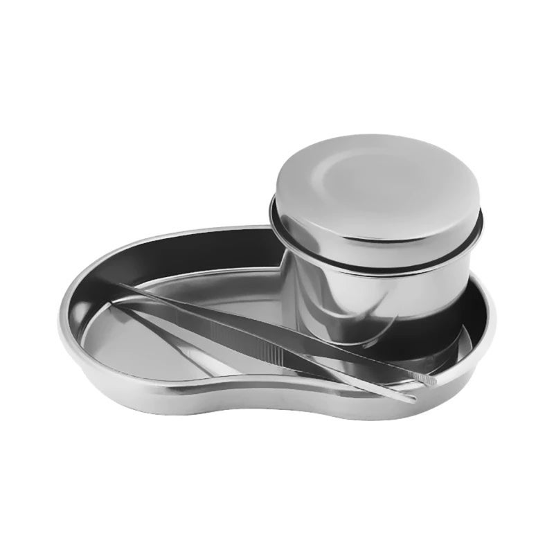 Tattoo disinfection tank set semi-permanent stainless steel cup alcohol steel cotton bar special anti-iodine cotton ball tray 8cm disinfection cup ten waist basin ten tweezers silver - Image 1