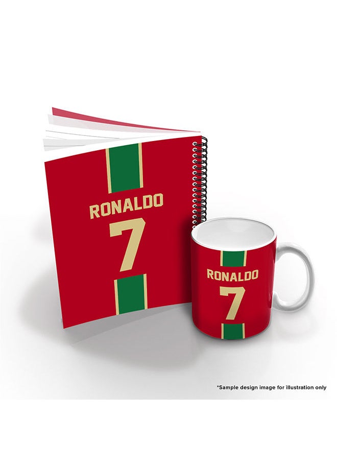 Stylizedd - Stylizedd Designer Printed Coffee Mug + A5 Spiral Notebook Memo Notepad Journal Personalised Combo Gift Set  - Football Team - Argentina, Player Name - Messi - Image 1