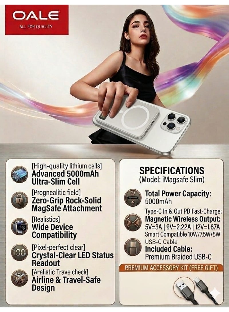 OALE iMagsafe Slim 5000mAh Magnetic Wireless Power Bank 20W PD Fast Charger for iPhone - Image 3