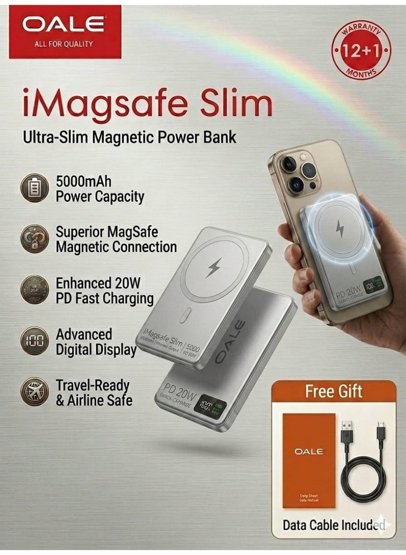 OALE iMagsafe Slim 5000mAh Magnetic Wireless Power Bank 20W PD Fast Charger for iPhone - Image 1