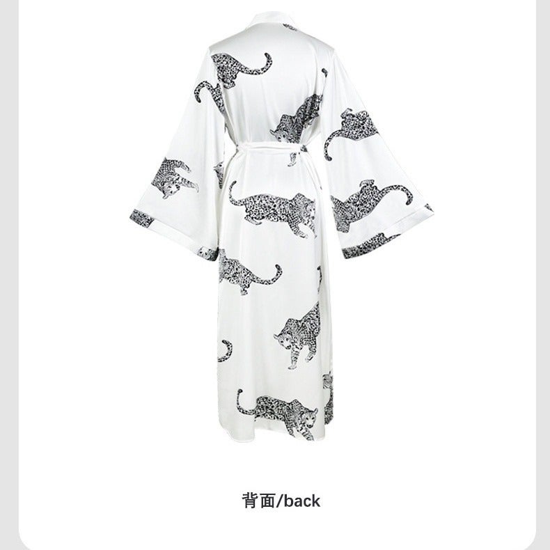 CME Tall-Height Exclusive Leopard Retro Sexy Pajamas Spring/Autumn New Style Casual High-Quality Nightgown Bathrobe Long - Image 3