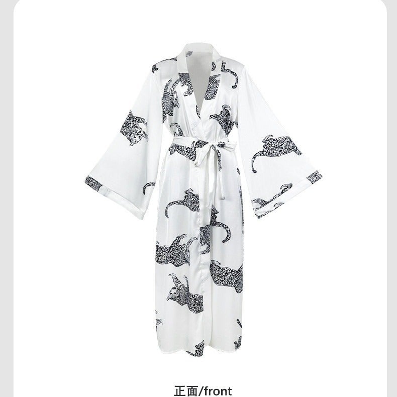 CME Tall-Height Exclusive Leopard Retro Sexy Pajamas Spring/Autumn New Style Casual High-Quality Nightgown Bathrobe Long - Image 2