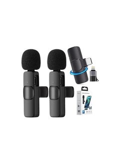 2in1 Bluetooths Mic K9 Wireless Collar Microphone Dual Lapel Lavalier Mic for Noise Reduction Vlogging Interview Live Streaming YouTube Video Broadcast With 2 Mic Receiver for iPhone and Android
