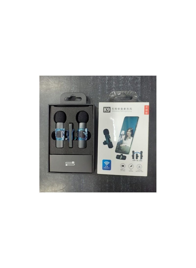 K9 - 2in1 Bluetooths Mic K9 Wireless Collar Microphone Dual Lapel Lavalier Mic for Noise Reduction Vlogging Interview Live Streaming YouTube Video Broadcast With 2 Mic Receiver for iPhone and Android - Image 1