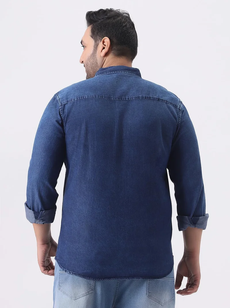 Urbano Fashion  Urbano Plus Men's Dark Blue Regular Fit Full Sleeve Washed Denim Shirt  | Best Price UAE
