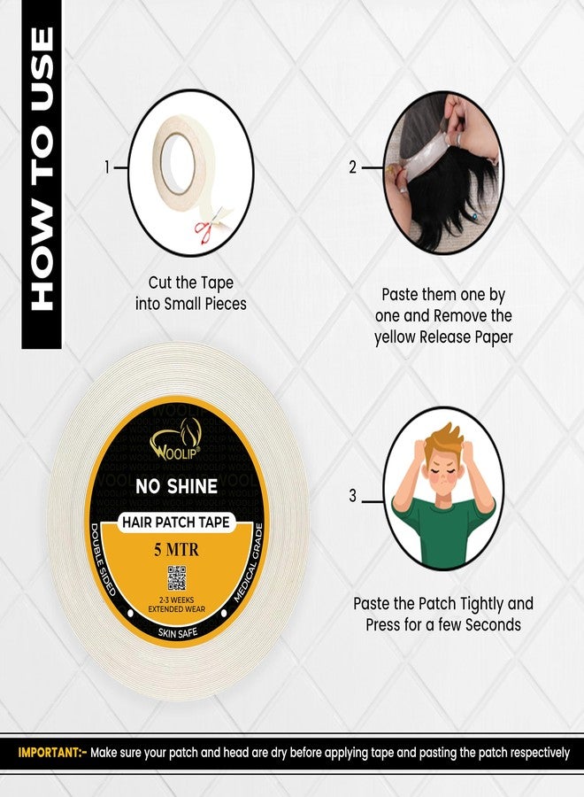 Woolip No Shine Hair Patch Tape for Men | Strong Hold 2-3 Weeks | Waterproof Transparent Wig Tape for Men | Double Sided Cotton Cloth Adhesive | Skin Safe | 1 Inch x 5M - Image 5