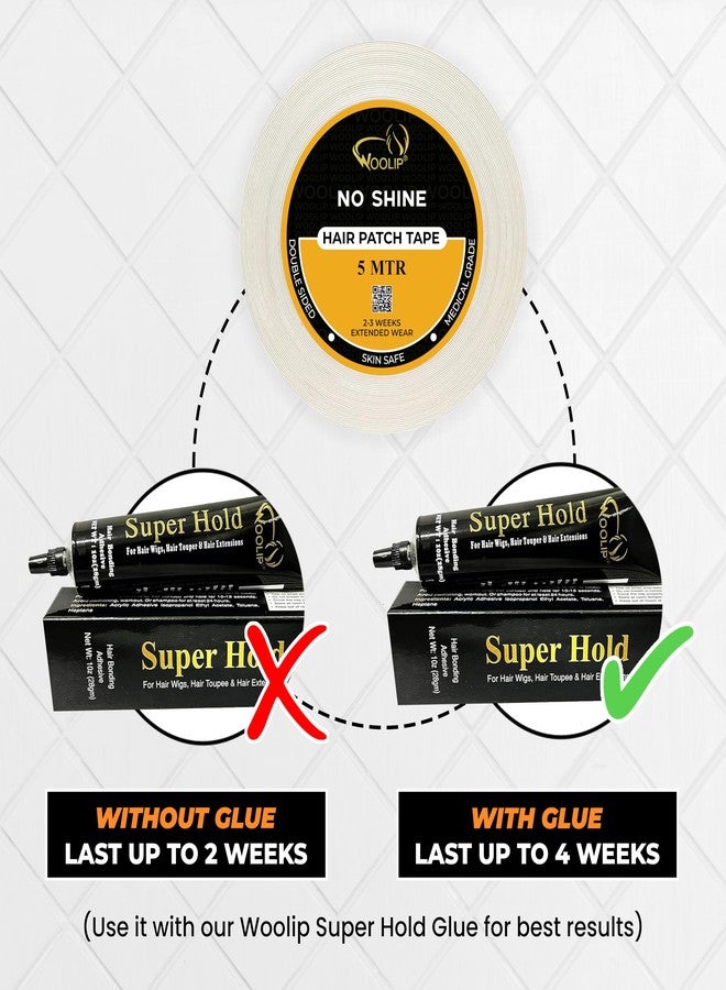 Woolip No Shine Hair Patch Tape for Men | Strong Hold 2-3 Weeks | Waterproof Transparent Wig Tape for Men | Double Sided Cotton Cloth Adhesive | Skin Safe | 1 Inch x 5M - Image 3
