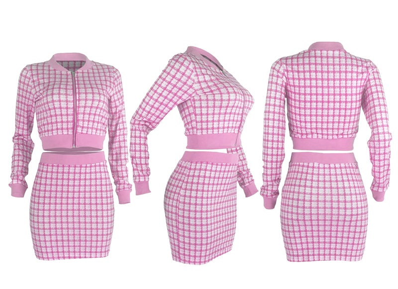 THLAI Women 2 Piece Skirt Set Long Sleeve Jacket Crop Top and Bodycon Mini Skirt Set Pink Party Outfits Birthday Suits - Image 5