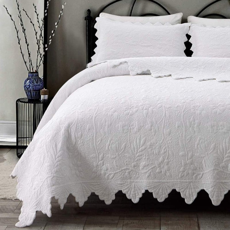 Brandream White Quilts Set Queen Size Bedspreads Farmhouse Bedding 100 Cotton Quilted Bedspreads