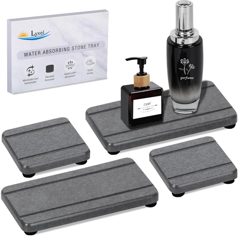 Lyxel 4Pcs Stone Drying Trays For Bathroom Sink  Water Absorbing Stone Tray  Water Absorbent Diatomaceous Earth Tray And Coaster  Diatomite Soap Dish  Drying Stone Soap Tray For Kitchen Counter - Image 1