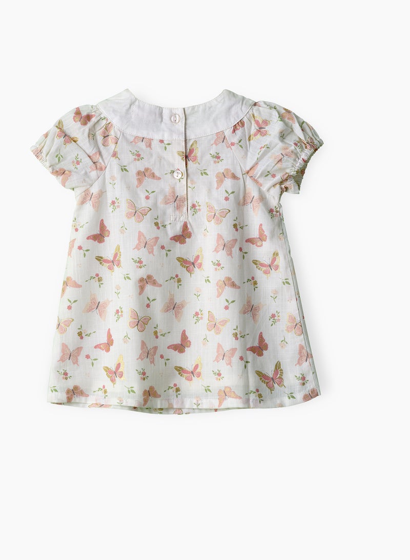 Jelliene Girls White Butterfly Printed Cotton Dress  - Image 2