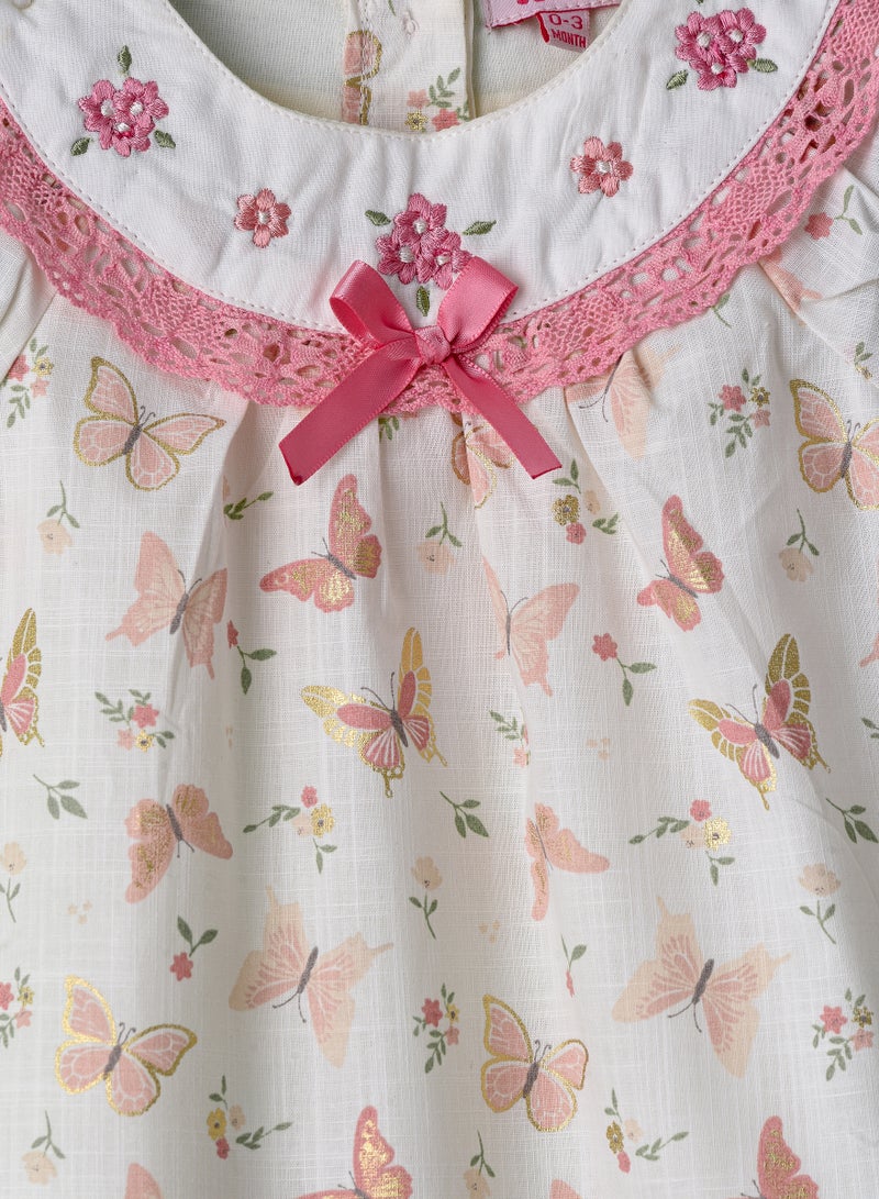 Jelliene Girls White Butterfly Printed Cotton Dress  - Image 3