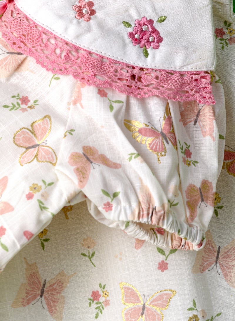 Jelliene Girls White Butterfly Printed Cotton Dress  - Image 4