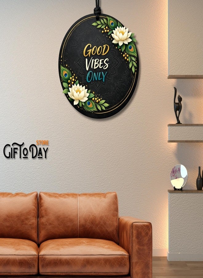 GIFTODAY لوحة جدارية خشبية دائرية من جيفت توداي لتزيين المنزل | اقتباسات ملهمة، لافتة ترحيب، أجواء إيجابية وديكور جداري ماندالا زهري لغرفة المعيشة، غرفة النوم، المدخل والمكتب (لوتس طاووس (أسود)) - Image 3